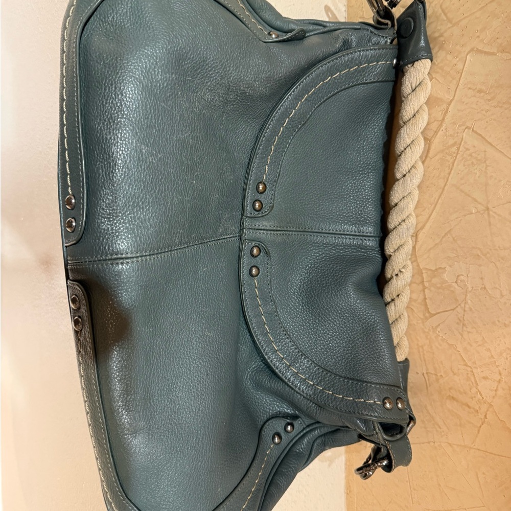Uterque Gray Leather Bag with Zipper Detail